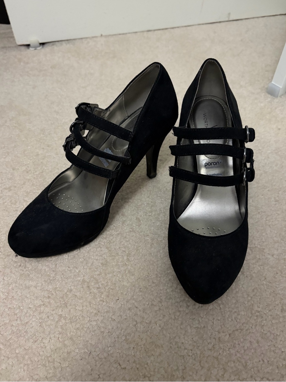 Black Triple-Strap Pumps
